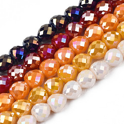 Chapelets de perles en verre opaque de couleur unie, de couleur plaquée ab , facette, fraise, couleur mixte, 6x6mm, Trou: 1.4mm, Environ 100 pcs/chapelet, 24.02 pouce (61 cm)