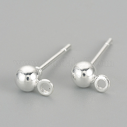 Accessoires de puces d'oreilles en fer de boule, avec boucle, couleur d'argent, 6.5x4mm, Trou: 1mm, pin: 0.8 mm