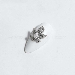 Cabochon in lega, nail art accessori decorativi, con zirconi, farfalla, chiaro, platino, 13x12mm