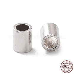 Cuentas de tubo espaciador de plata de ley 925 chapada en rodio, columna, Platino, 2x1.5mm, agujero: 1 mm, Aproximadamente 588 unidad (10g)/bolsa