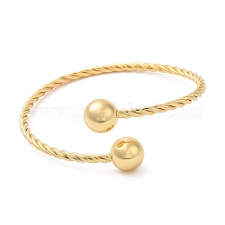 Bracelet manchette en corde torsadée en laiton plaqué en rack avec perles rondes, sans cadmium et sans plomb, véritable 18k plaqué or, diamètre intérieur: 2-1/2 pouce (6.2 cm)