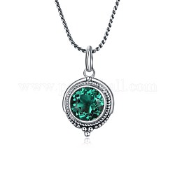 925 ciondolo in argento sterling, con perle di quarzo naturale, rotondo e piatto, verde, argento antico
