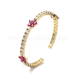 Кубический цирконий цветок открытая манжета браслеты, настоящие 18-каратные позолоченные латунные украшения для женщин, темно-розовыми, внутренний диаметр: 2-1/4 дюйм (5.7 см)