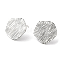 Brass Stud Earring Findings, Polygon with Vertical Loops, Real Platinum Plated, 15x15.5mm, Hole: 2mm, Pin: 0.7mm