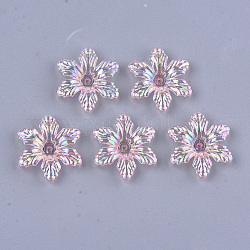 Tapas de abalorios de acrílico transparentes, color de ab, 6-pétalo, flor, rosa, 5x28x25mm, agujero: 1.8 mm, aproximamente 630 unidades / 500 g
