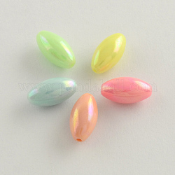 Colore ab placcato perle sintetiche riso, colore misto, 7x14mm, Foro: 1.5 mm
