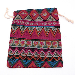 Poches de jute, sacs à cordon en polyester, rayure, rouge, 22.7x17.4 cm