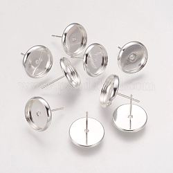 Brass Stud Earring Settings, Nickel Free, Silver Color Plated, Tray: 10mm, 12x0.8mm