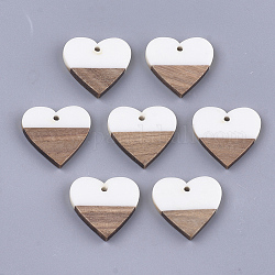 Pendenti in resina e legno di noce, cuore, bianco, 24x25x3.5~4mm, Foro: 2 mm