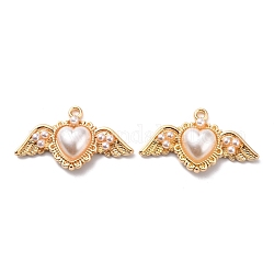 Colgantes de perlas de imitación de plástico, con fornituras de aleación de zinc, corazón con viento, dorado, 20x35.5x6mm, agujero: 1.8 mm