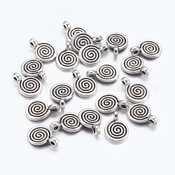 Tibetan Style Alloy Charms, Flat Round with Swirl, Lead Free and Cadmium Free, Antique Silver, 11.8x8x1.5mm, Hole: 1mm