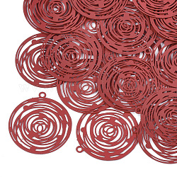 Pendentifs de filigrane en 430 acier inoxydable, peint à la bombe, embellissements en métal gravé, plat rond, rouge, 28.5x26x0.3mm, Trou: 1.6mm