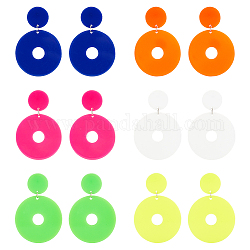 Anattasoul 6 paires 6 couleurs boucles d'oreilles en forme de beignet en acrylique avec épingles en fer en acier pour femmes, couleur mixte, 62x42mm, 1 paire / couleur
