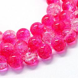 Hilos de abalorios redondas de vidrio craquelado transparente pintado de hornear, de color rosa oscuro, 6.5mm, agujero: 1.5 mm, aproximamente 145 pcs / cadena, 31.4 pulgada