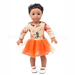 Vestido de muñeca de algodón con estampado de flores, trajes de ropa de muñeca, Apto para muñecas americanas de 18 pulgada, naranja, 235mm
