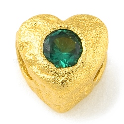 Perline di distanziatore in ottone, con strass, cuore, colore oro opaco, smeraldo, 4.5x4.5x4mm, Foro: 1.6 mm