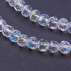 Faceted(32 Facets) Round AB Color Electroplate Glass Beads Strands, Clear AB, 4mm, Hole: 1mm, about 88~90pcs/strand, 28~30cm