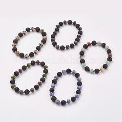 Natural & Synthetic Mixed Stone & Lava Rock Stretch Bracelets, with Iron Beads, 2 inch(49mm)