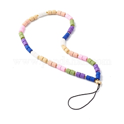 Handmade Polymer Clay Beaded Mobile Strap, for DIY Phone Case Decoration, with Brass Beads and Braided Nylon Thread, Colorful, 27cm