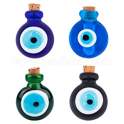 Superfindings 4pcs 4 colores colgantes hechos a mano de la botella de perfume del murano, botella de aceite esencial, mal de ojo, color mezclado, 29.5mm, agujero: 5 mm