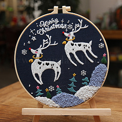 Kits de inicio de bordado, incluyendo tela e hilo de bordado, aguja, hoja de instrucciones, tema de la Navidad, ciervo, 200x200mm