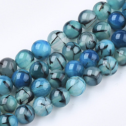 Dyed Natural Dragon Veins Agate Beads Strands, Round, Steel Blue, 8~8.5mm, Hole: 1mm, about 47pcs/strand, 15.5 inch