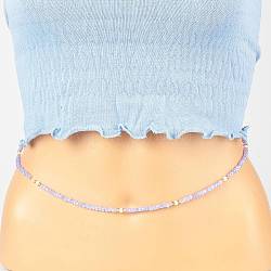 Sommerschmuck Taillenperle, Körperkette aus Glasperlen, Bikini Schmuck für Frau Mädchen, Flieder, 31.5 Zoll (80 cm)