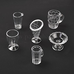 6 шт. Прозрачный пластиковый набор игровых чашек для еды, моделирование миниатюрных чашек, детские игрушки из глины, прозрачные, 25~43x21~31x29~50 мм, отверстие : 1.6~1.8 мм, 6 шт / комплект