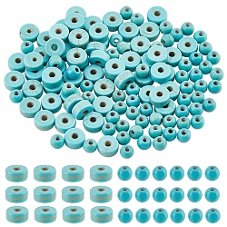 Nbeads 120 Stück synthetische türkisfarbene Perlen, Runde/flache runde natürliche blaue Türkisperlen ungefärbte Edelsteinsteinperlen für DIY-Armband-Halsketten-Ohrringe-Schmuckherstellung