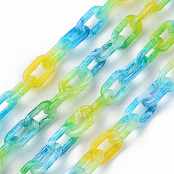 Chaînes de câble en acrylique transparent peint à la bombe, ovale, pour chaîne de sac à bandoulière, pelouse verte, lien: 14x8x2.5 mm