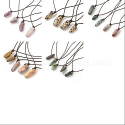 5Pcs 5 Style Natural Mixed Gemstone Nuggets Pendant Necklace with Cowhide Leather Cord for Women, 13.58~27.17 inch(34.5~69cm), 1Pc/style