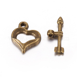 Tibetischen Stil Herz Knebelverschlüsse, Cadmiumfrei und Nickel frei und Bleifrei, Antik Bronze, 16x13 mm, Bohrung: 1 mm