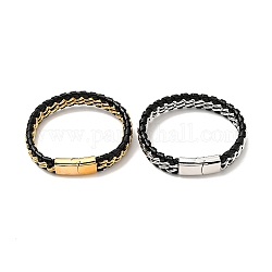 Cuero y 304 pulsera de cordón de cadenas curvas trenzadas de acero inoxidable con cierre magnético para hombres y mujeres, color mezclado, 8-3/4 pulgada (22.3 cm)