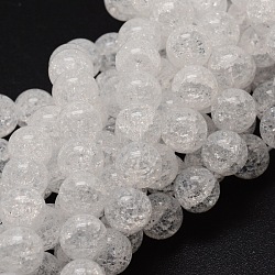Perle tonde di vetro crackle fili, bianco, 14mm, Foro: 1 mm, circa 28pcs/filo, 15 pollice