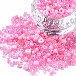 Runde Saatperlen, gemischten Stil, Mischformen, neon rosa , 1~7x2~4 mm, Bohrung: 0.7~1 mm, ungefähr 450g / Pfund