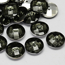 Тайвань акриловые кнопки горный хрусталь, граненые, 2-луночное, диск, серые, 10x4 мм, отверстие : 1 мм