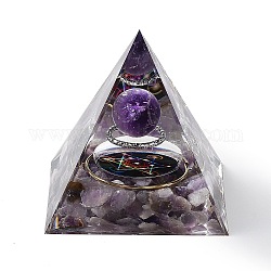 Orgonite Pyramid Resin Energy Generators, Reiki Natural Amethyst Chips Inside for Home Office Desk Decoration, 60x60x59mm
