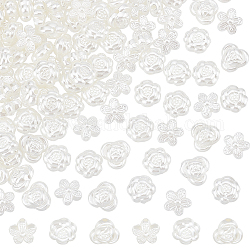 Superfindings 300pcs 3 style abs perles d'imitation en plastique perles d'imitation de fleur perle perles de fleur en plastique abs 10~10.5x10.5~11.5mm perles de formes mélangées pour la fabrication de bijoux, Trou: 1.6~1.8mm