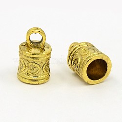 Tibetan Style Terminators, Lead Free, Nickel Free and Cadmium Free, Column, Antique Golden Color, about 9.8mm in diameter, 16mm thick, 6mm inner diameter, hole: 3.5mm