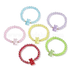 Set di braccialetti elasticizzati con perline di orso acrilico 6 pz 6 colori per bambini, bracciali impilabili, colore misto, diametro interno: 2 pollice (5 cm), 1pc / color