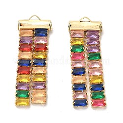 Resin Rectangle Pendants, Brass Tassel Charms, Colorful, Long-Lasting Plated, Golden, 35x13x4.5mm, Hole: 1.4mm