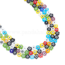 NBEADS About 100 Pcs Flower Shaped Evil Eye Bead Flat, 7mm Handmade Lampwork Beads Spacer Evil Eye Charms Turkish Loose Beads for Bracelet Earring Necklace DIY Jewelry Making, Colorful