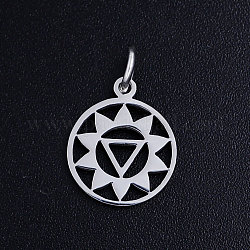 201 Stainless Steel Pendants, with Jump Rings, Manipura Chakra, Stainless Steel Color, 13x11x1mm, Jump Ring: 5x0.8mm, Hole: 3mm