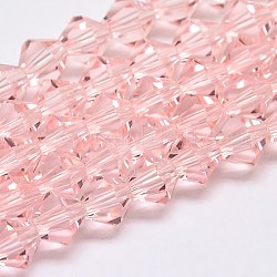 Nachzuahmen österreichischen Kristall Doppelkegel Glasperlen Stränge, Klasse AA, facettiert, rosa, 4x4 mm, Bohrung: 1 mm, ca. 93~95 Stk. / Strang, 14 Zoll