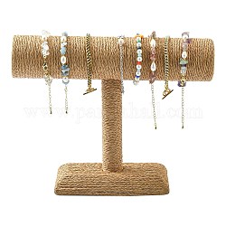 T bar corde de paille bracelet / bracelet présentoirs, burlywood, 24x18x7.4 cm