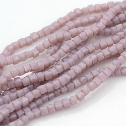 Imitation Jade Glass Cube Beads Strands, Faceted, Plum, 3x3x3mm, Hole: 1mm,  about 98pcs/strand, 13.8inch