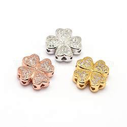 Trèfle micro cuivres ouvrent perles cubes de zircone, clair, couleur mixte, 14x14x5mm, Trou: 1mm
