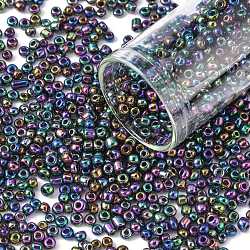 8/0 perles de rocaille en verre, iris ronde, bleu paon, iabout 3 mm de diamètre, Trou: 0.8mm, environ 10000 pcs / sachet 