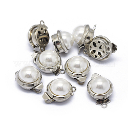 Gestellbeschichtung Messing-Kastenverschlüsse, langlebig plattiert, mit Acryl-Perlen, Runde, Echt platiniert, 10x8 mm, Bohrung: 1.2 mm