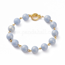 Spray Painted Style Round Acrylic Beaded Bracelets, Rubberized, with Golden Plated Alloy Toggle Clasps, Light Steel Blue, 8-1/8 inch(20.5cm)